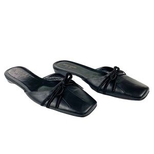 Kate Spade Black Leather Slip On Flat 9.5 Bow Mule Square Toe